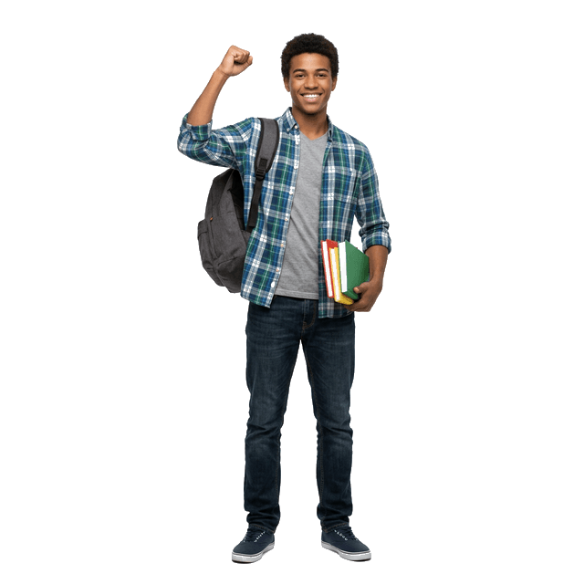 Happy student with books